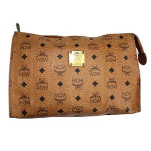 MCM classic brown monogram clutch makeup pouch toiletry bag